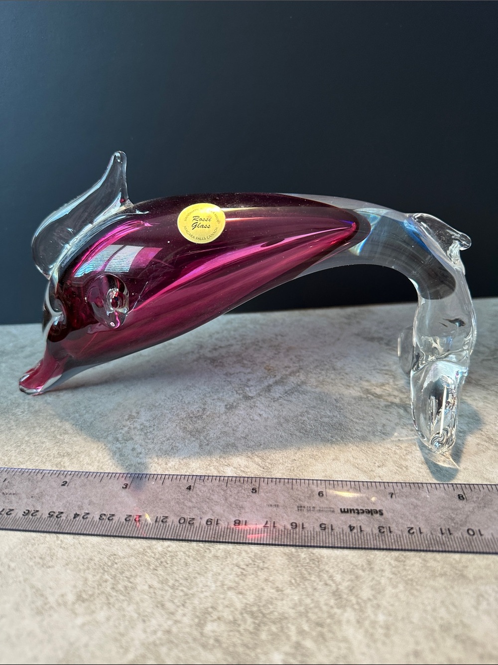 Handblown Cranberry Glass Dolphin Figurine - Rossi Glass Niagara Falls